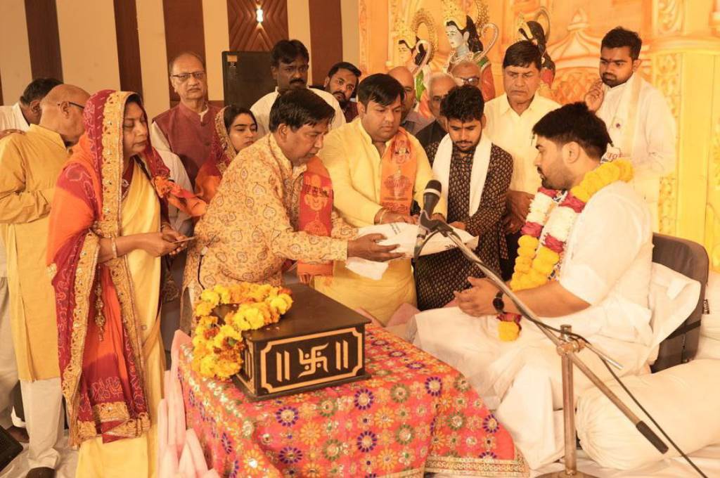 Nineday Shri Ram Navami Festival and musical Shri Ram Katha of Shri Ramlila Committee Katla began with Dev Pujan Mangala Charan and Sankirtan